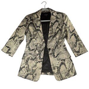 Bebe Women's Gold & Black Metallic Snakeskin Print Blazer Jacket Size 2